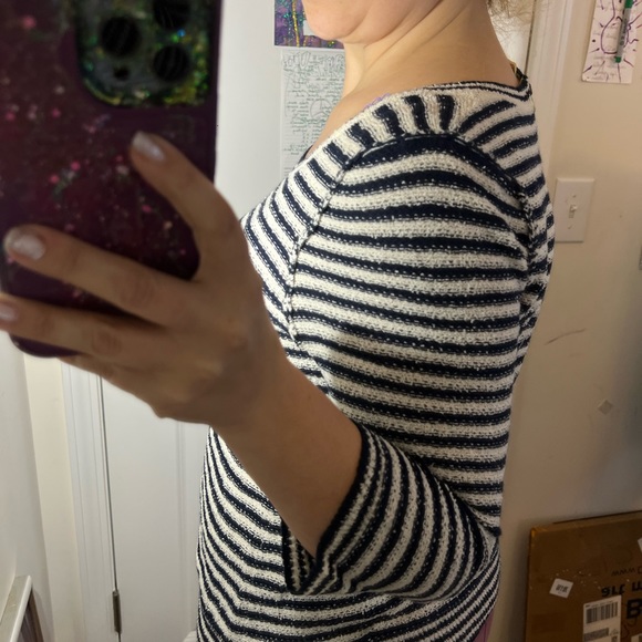 COPY - ADORABLE ART TO WEAR TOP SIZE L LARGE STRIPE CREAM BLACK EUC SWEATER SHIโฆ - Picture 2 of 13